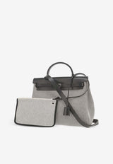 Herbag 31 in Ardoise Vache Hunter Leather and Ecru and Black Toile Canvas with Palladium Hardware