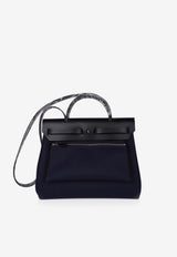 Herbag Zip Retourne 31 in Black Toile and Bleu Indigo Vache Hunter with Palladium Hardware