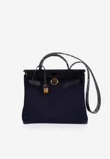 Herbag Zip Retourne 31 in Black Toile and Bleu Indigo Vache Hunter with Palladium Hardware