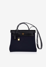 Herbag Zip Retourne 31 in Black Toile and Bleu Indigo Vache Hunter with Palladium Hardware