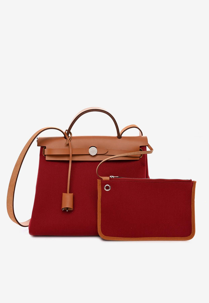 Herbag Zip 31 in Rouge Grenat Toile and Naturel Vache Hunter with Palladium Hardware