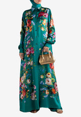Dolce & Gabbana Rose Print Satin Maxi Kaftan Dress Multicolor I6KZ8W HI12R HV5VV