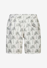 Eleventy Palm Tree Print Beach Shorts White