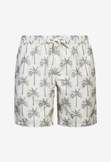 Eleventy Palm Tree Print Beach Shorts White