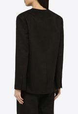 Loulou Studio Double-Breasted Collarless Jacket in Linen-Blend ICHACO/O_LOULO-BLK