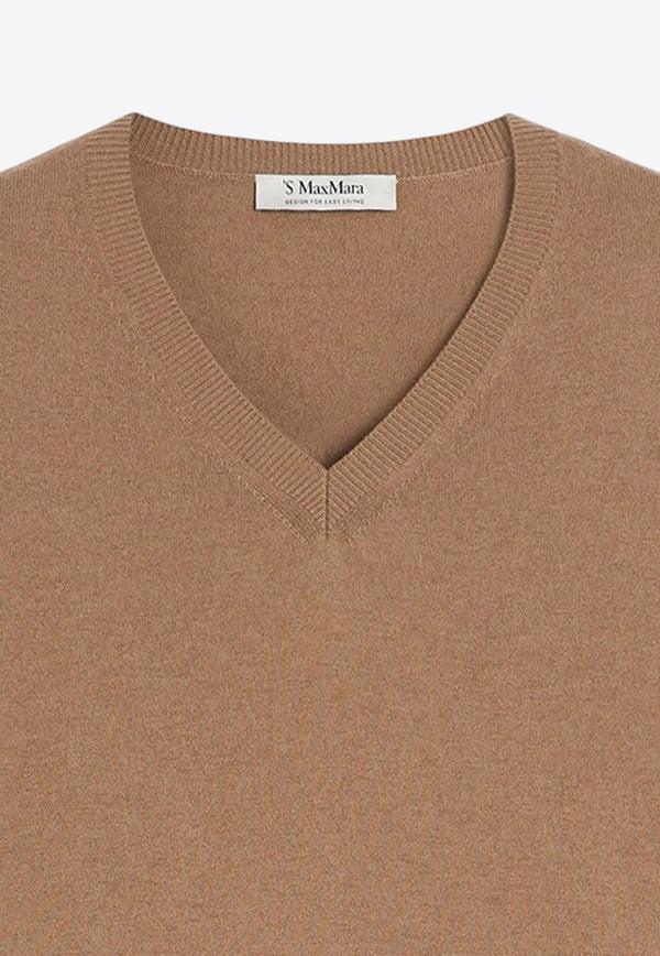 S Max Mara Idoneo V-neck Wool Sweater Camel IDONEOCO/R_MAXS-002