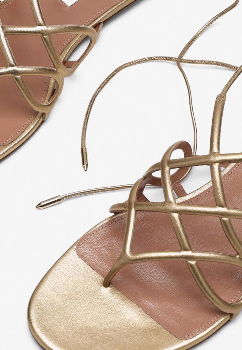 Aquazzura Strappy Metallic Leather Flat Sandals Gold IFIFLAS0NPL/Q_AQUA-SOG