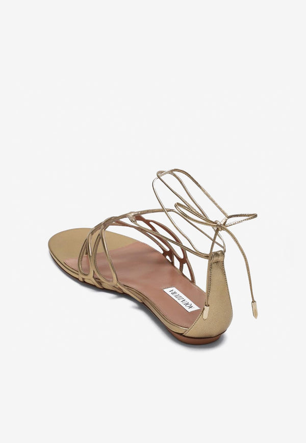 Aquazzura Strappy Metallic Leather Flat Sandals Gold IFIFLAS0NPL/Q_AQUA-SOG