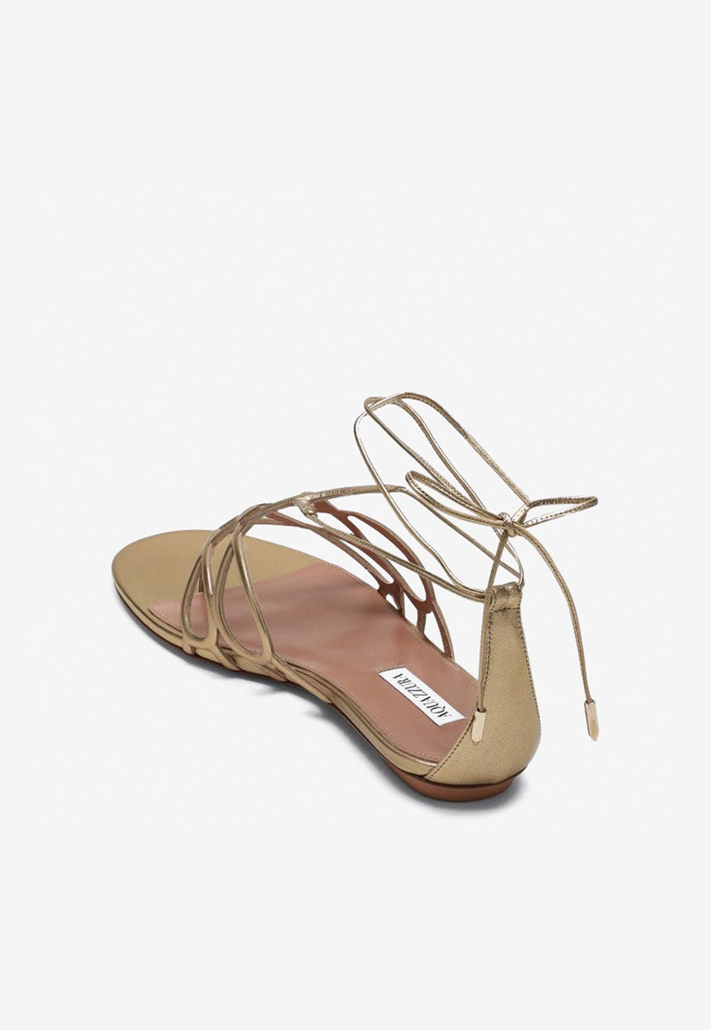 Aquazzura Strappy Metallic Leather Flat Sandals Gold IFIFLAS0NPL/Q_AQUA-SOG