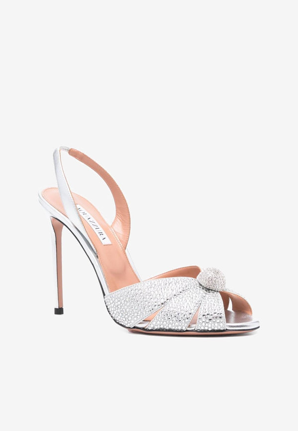 Aquazzura Italian Flirt 105 Crystal-Embellished Sandals IFTHIGS0-NMECCC SILVER