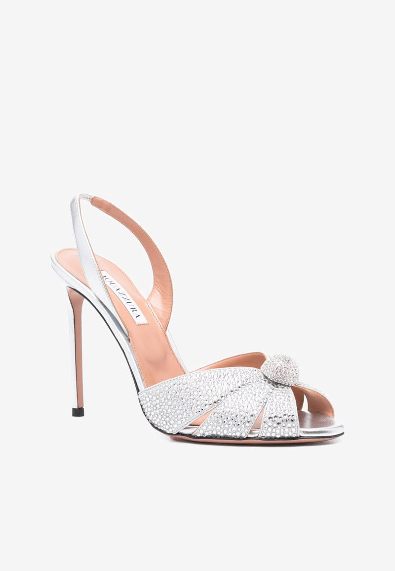 Aquazzura Italian Flirt 105 Crystal-Embellished Sandals IFTHIGS0-NMECCC SILVER