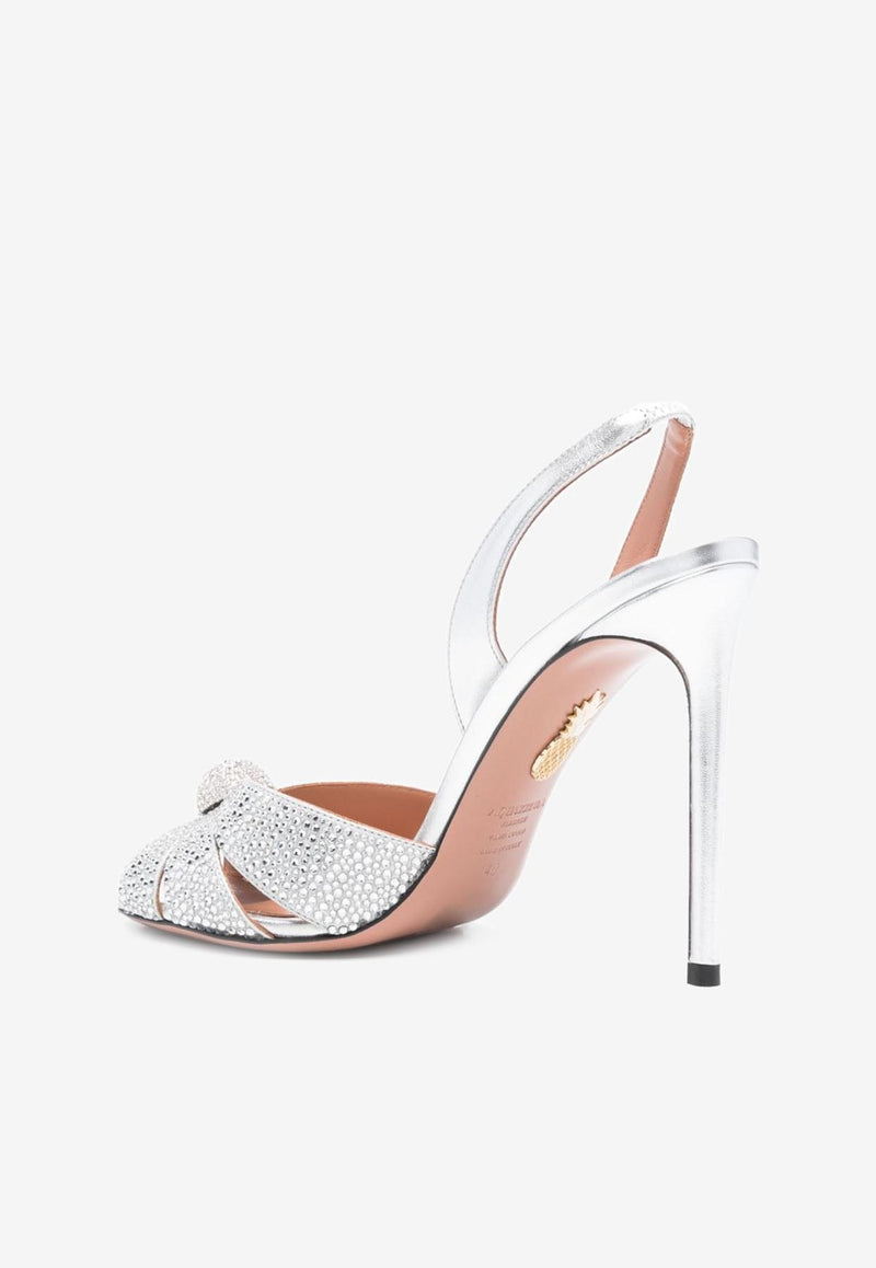 Aquazzura Italian Flirt 105 Crystal-Embellished Sandals IFTHIGS0-NMECCC SILVER