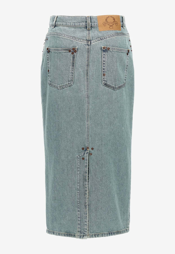 Moschino Rivets Midi Denim Skirt J011854220349 0349 Blue