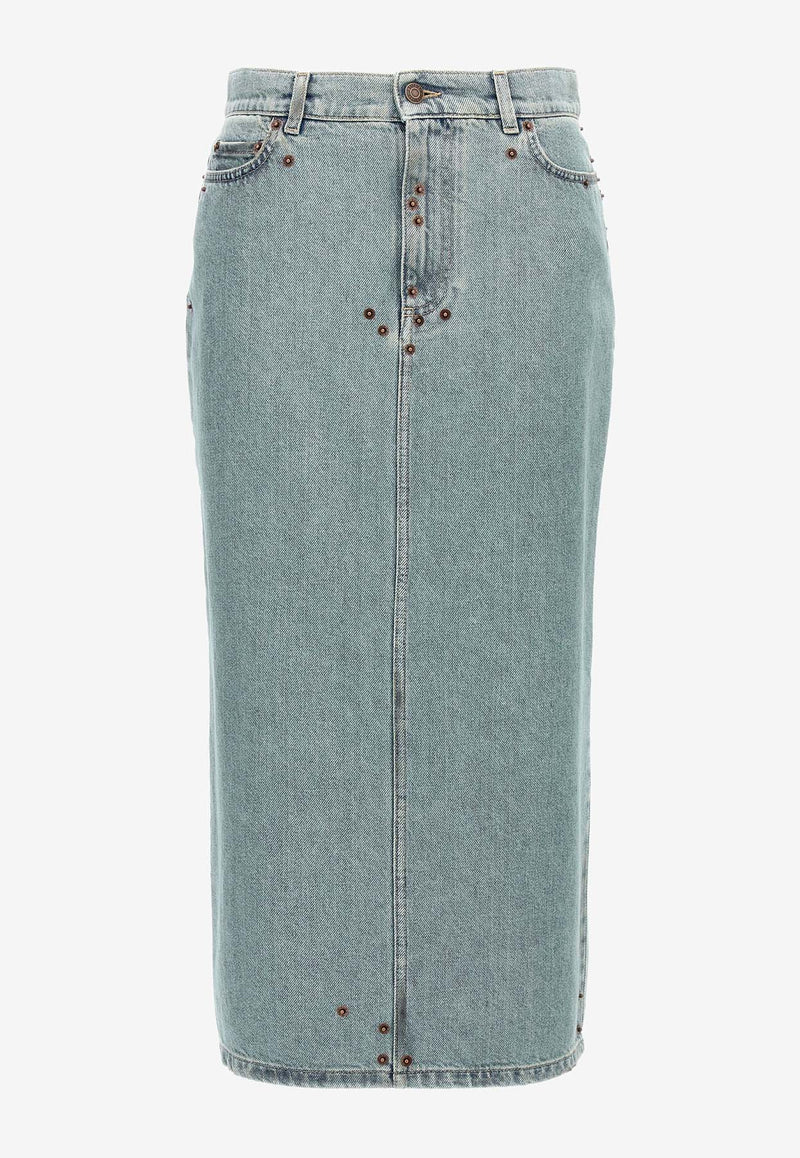 Moschino Rivets Midi Denim Skirt J011854220349 0349 Blue