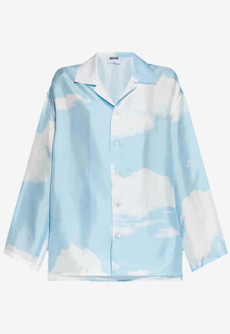 Moschino Clouds Print Silk Satin Shirt Sky Blue J0205 5551 1293