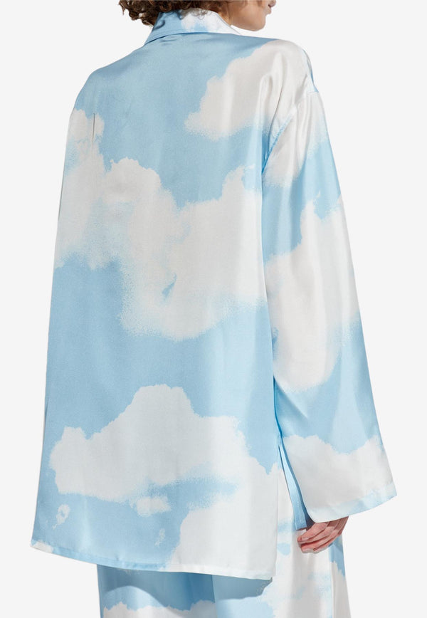 Moschino Clouds Print Silk Satin Shirt Sky Blue J0205 5551 1293