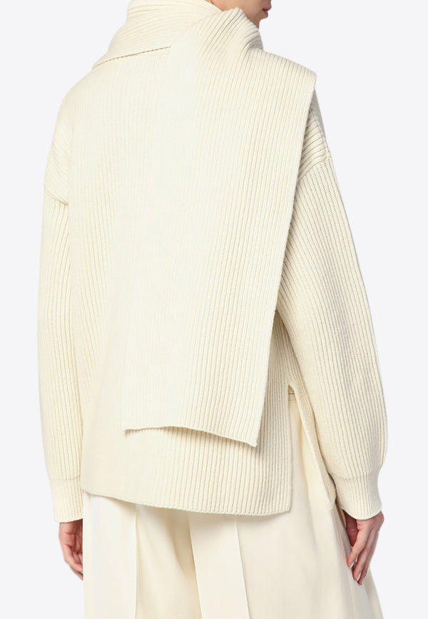 Jil Sander Wool Sweater with Wrap-Scarf Ivory J02GP0224J14737/R_JILSA-106