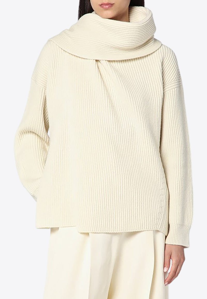 Jil Sander Wool Sweater with Wrap-Scarf Ivory J02GP0224J14737/R_JILSA-106