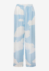 Moschino Clouds Print Silk Twill Pants Sky Blue J0302 5551 1293