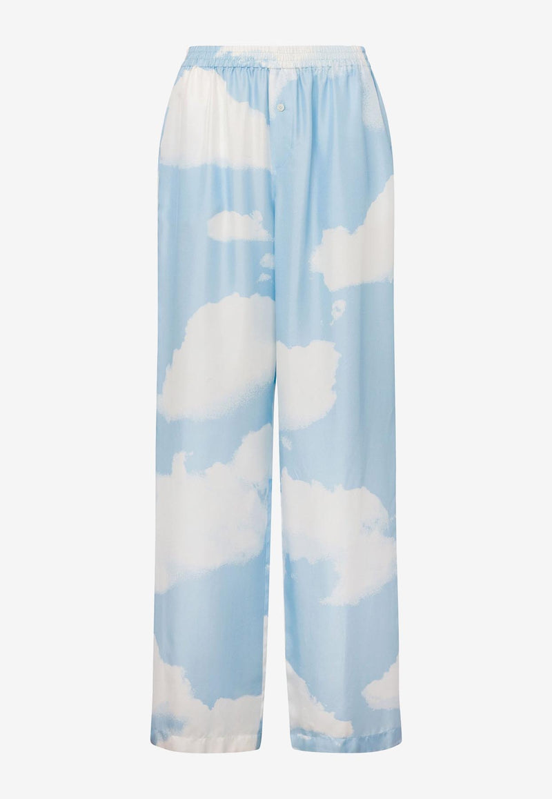 Moschino Clouds Print Silk Twill Pants Sky Blue J0302 5551 1293