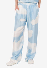 Moschino Clouds Print Silk Twill Pants Sky Blue J0302 5551 1293
