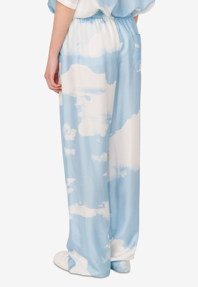 Moschino Clouds Print Silk Twill Pants Sky Blue J0302 5551 1293