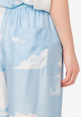 Moschino Clouds Print Silk Twill Pants Sky Blue J0302 5551 1293