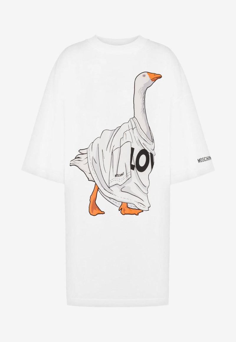 Moschino Goose Print Oversized T-shirt Dress White J0451 5542 1001