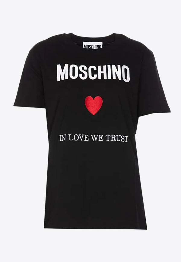 Moschino Slogan Embroidered Short-Sleeved T-shirt J0703 0541 2555 Black