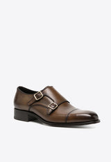 Tom Ford Elkan Leather Monk Strap Shoes J1384-LCL024P 1Y005 Brown