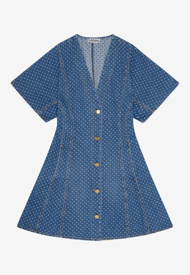 GANNI Polka Dot Mini Denim Dress Blue J1519BLUE