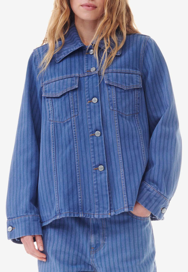 GANNI Stripe Overdyed Denim Jacket Blue J1522BLUE