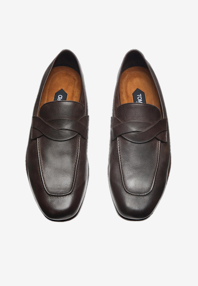 Tom Ford Gigi Twisted-Band Leather Loafers Dark Brown J1556-LBU002N 1B053
