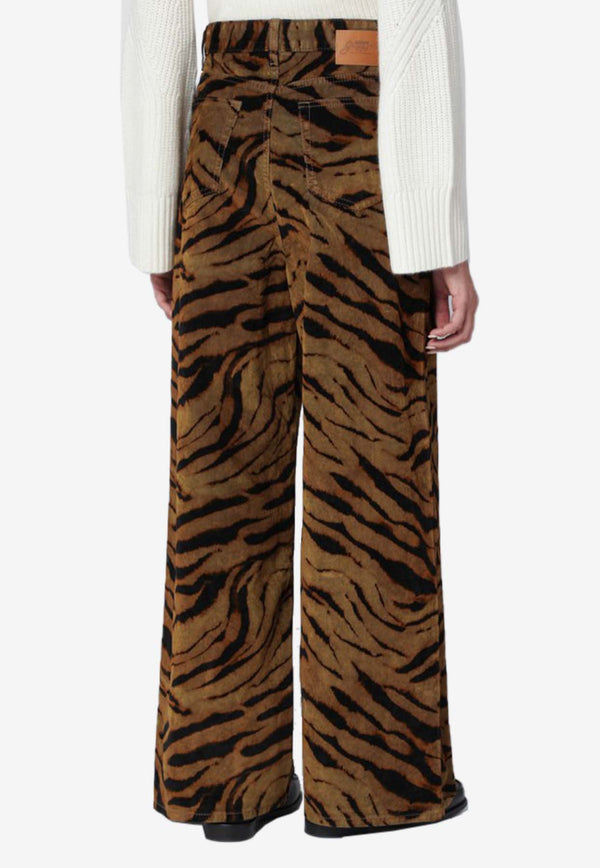 GANNI Zebra Print Baggy Jeans Green J18796980/R_GAN-894