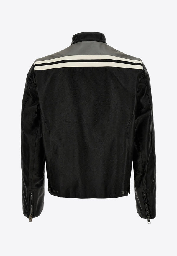 Moschino Logo Leather Biker Jacket J3703 2070 1555 Black