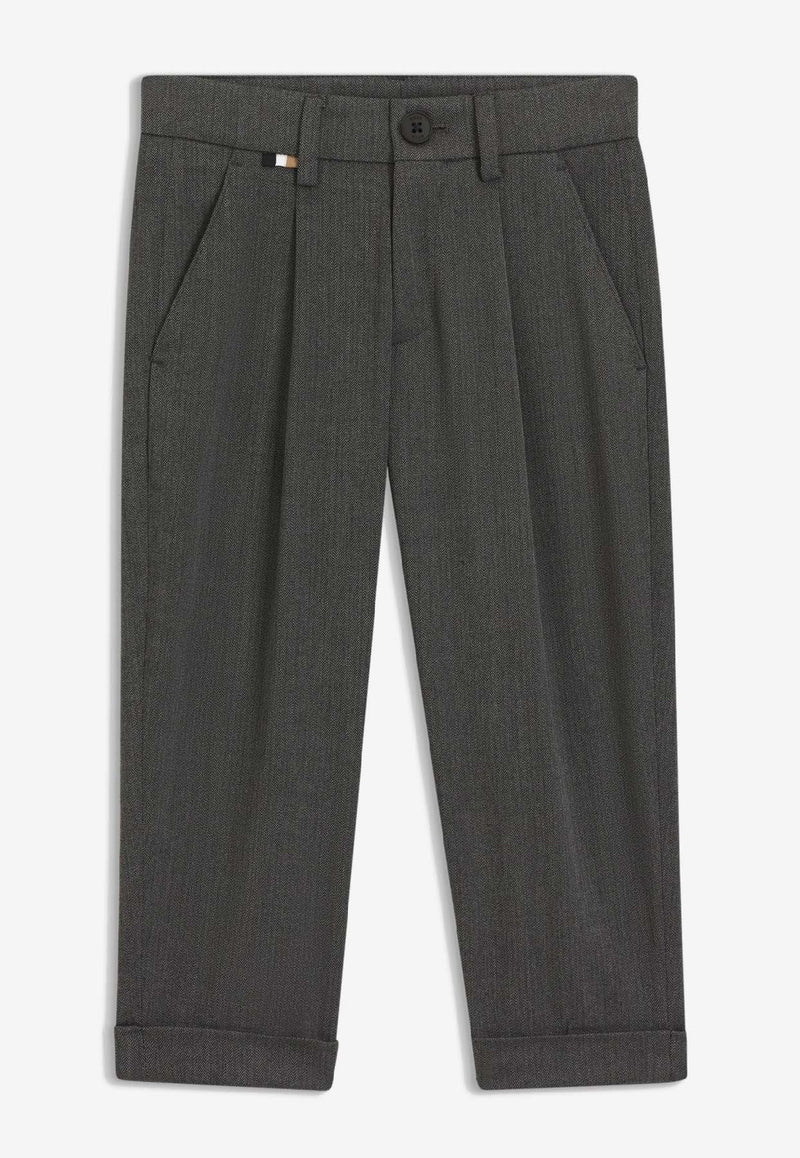 Hugo Boss Kids Boys Herringbone Tailored Pants Black J52302/09B_BLACK