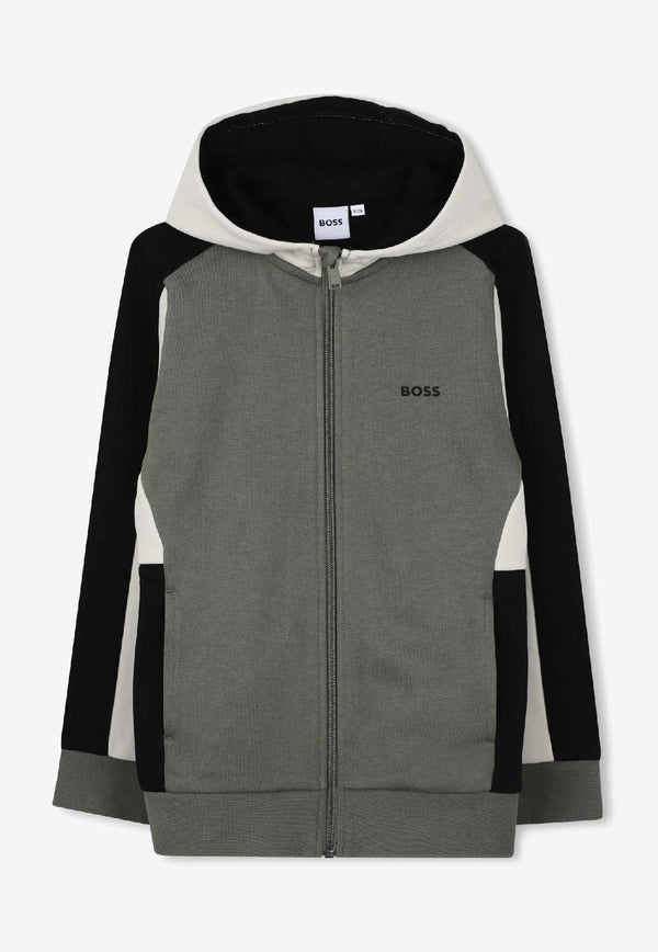 Hugo Boss Kids Boys Colorblocked Zip-Up Hoodie Green J52322/724_GREEN