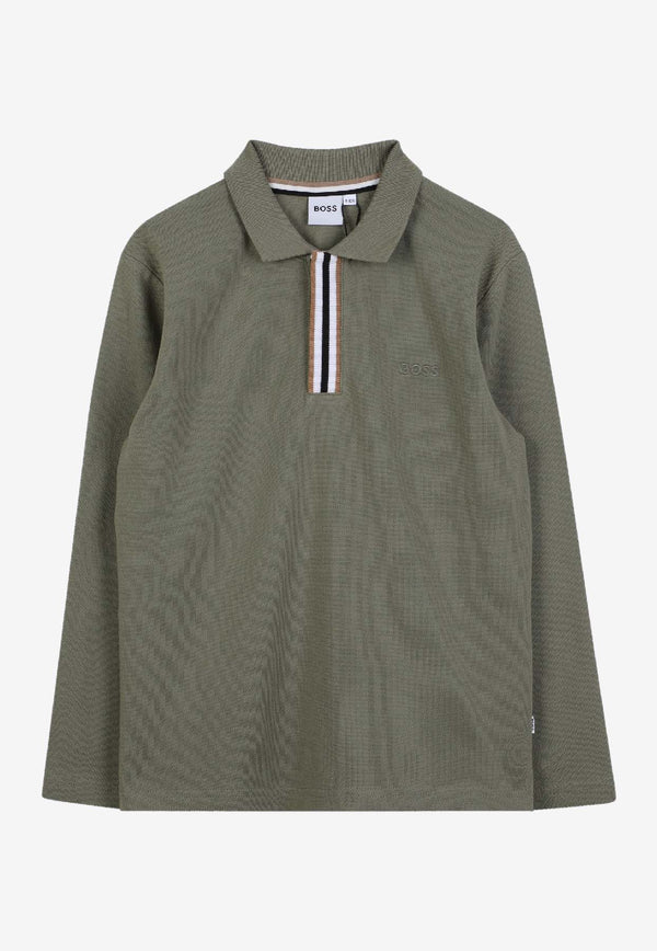 Hugo Boss Kids Boys Long-Sleeved Polo T-shirt Green J52333/724_GREEN