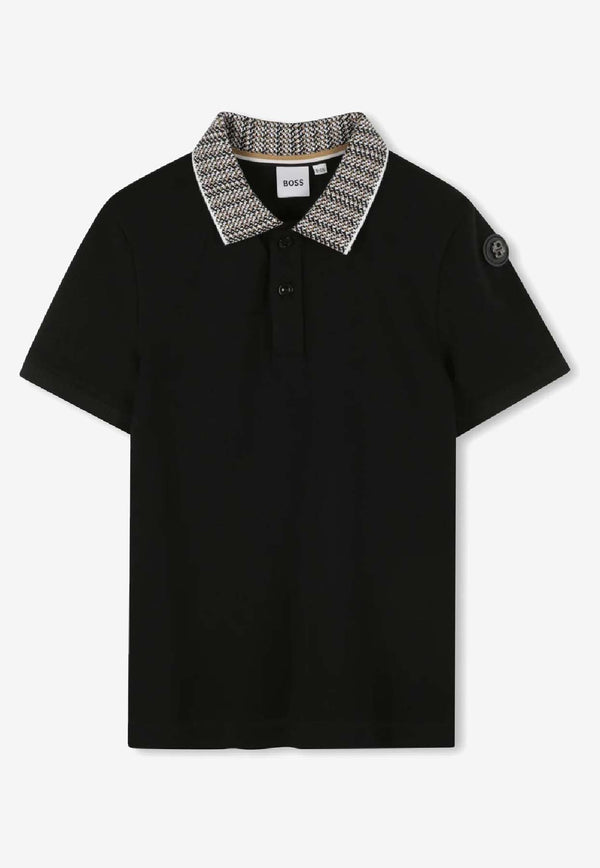 Hugo Boss Kids Boys Houndstooth Collar Polo T-shirt Black J52341/09B_BLACK