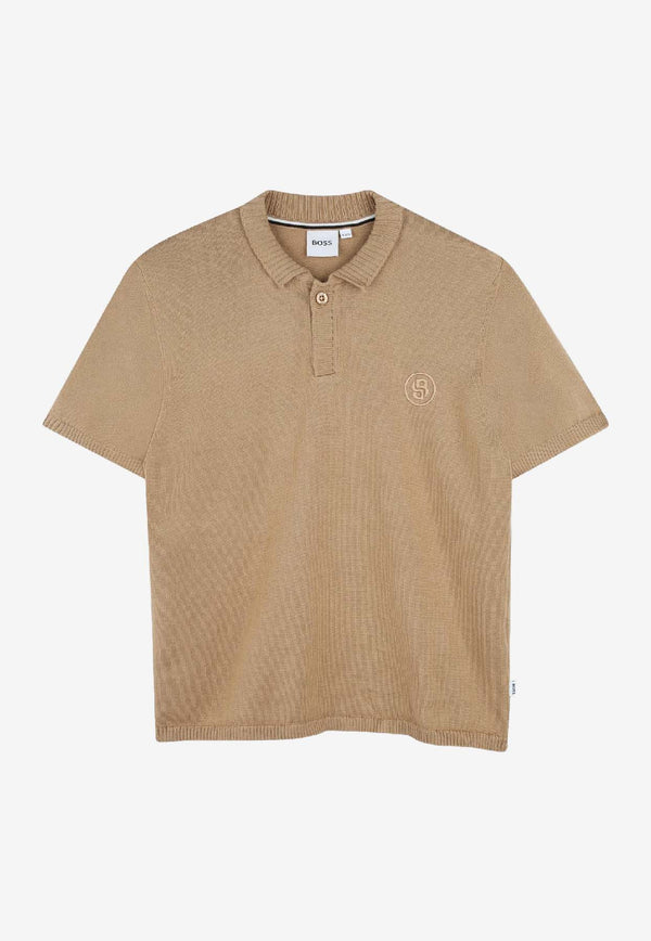 Hugo Boss Kids Boys Ribbed Knit Logo Polo T-shirt Beige J52342/269_BEIGE