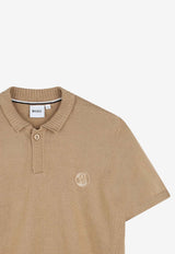 Hugo Boss Kids Boys Ribbed Knit Logo Polo T-shirt Beige J52342/269_BEIGE