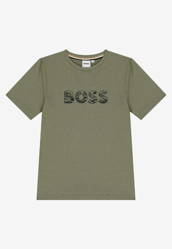 Hugo Boss Kids Boys Logo Print T-shirt Green J52358/724_GREEN