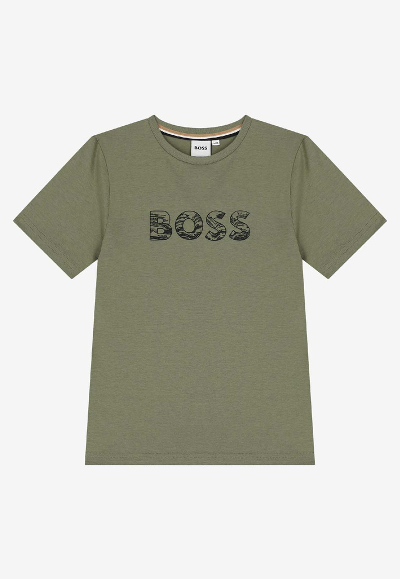 Hugo Boss Kids Boys Logo Print T-shirt Green J52358/724_GREEN