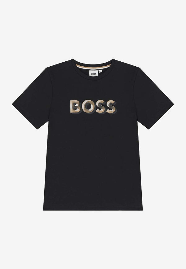 Hugo Boss Kids Boys Logo Print Jersey T-shirt Black J52360/09B_BLACK