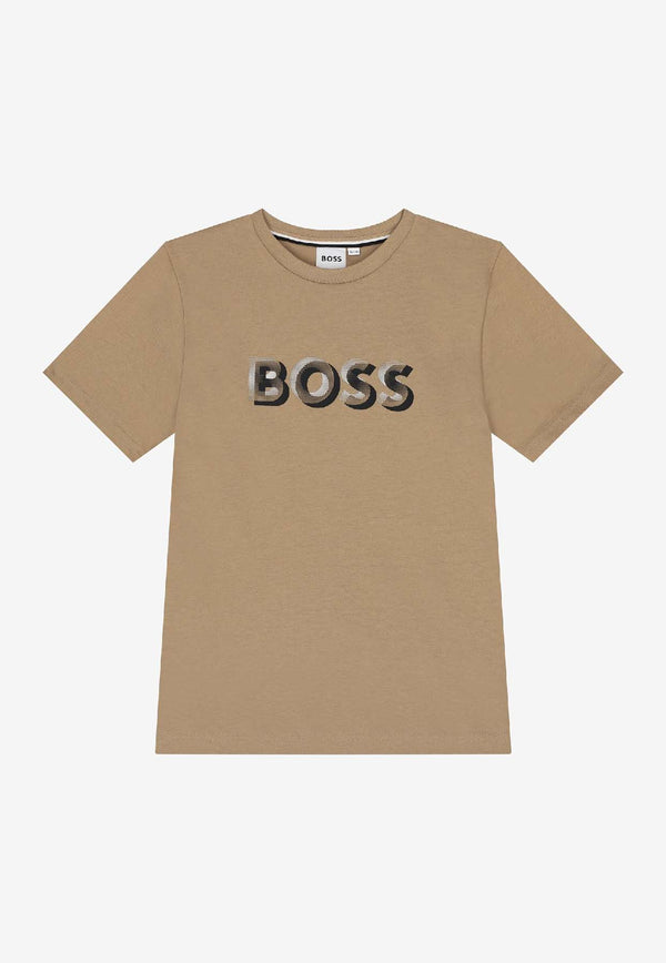 Hugo Boss Kids Boys Logo Print Jersey T-shirt Beige J52360/269_BEIGE