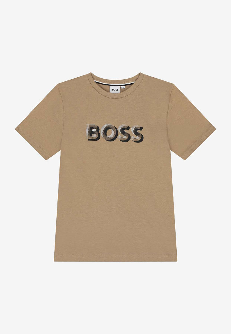 Hugo Boss Kids Boys Logo Print Jersey T-shirt Beige J52360/269_BEIGE