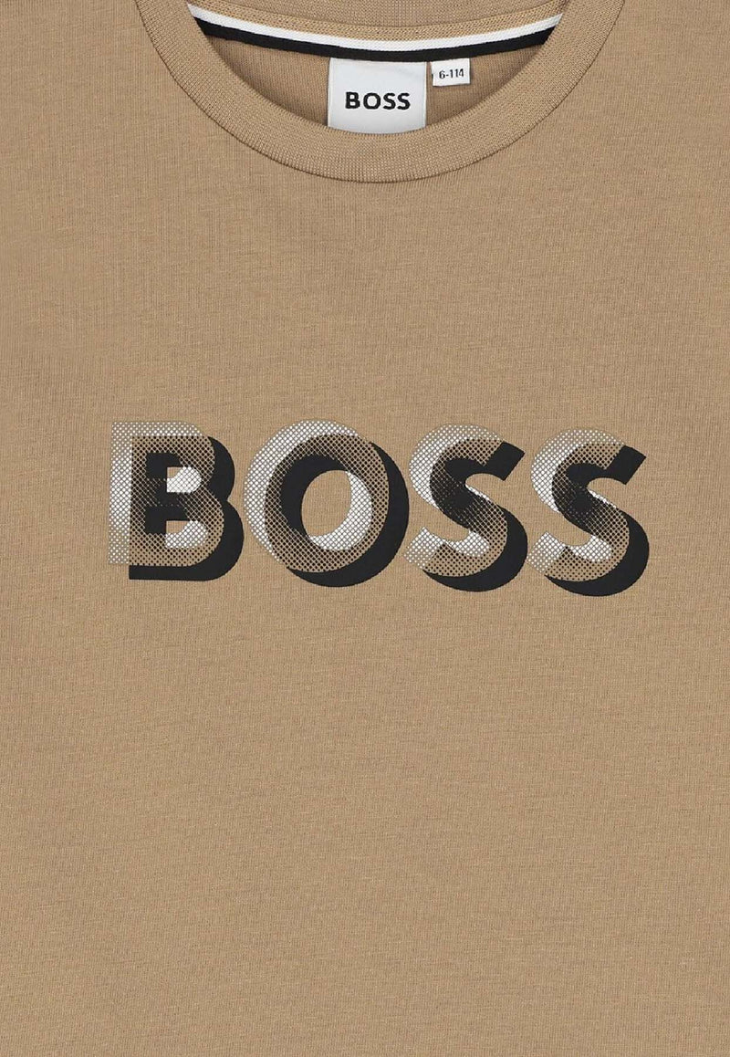 Hugo Boss Kids Boys Logo Print Jersey T-shirt Beige J52360/269_BEIGE