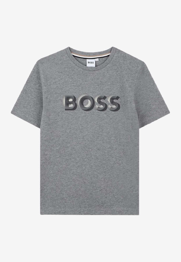 Hugo Boss Kids Boys Logo Print Jersey T-shirt Gray J52360/A46_GREY