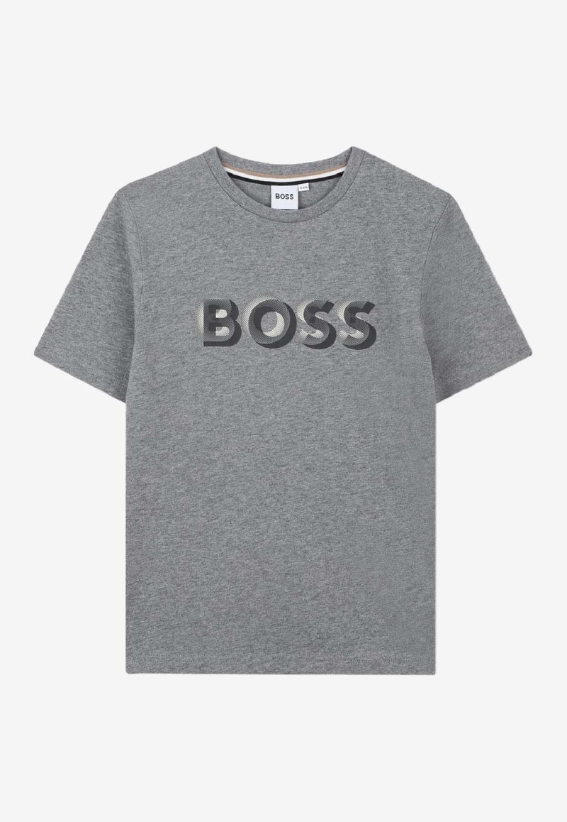 Hugo Boss Kids Boys Logo Print Jersey T-shirt Gray J52360/A46_GREY