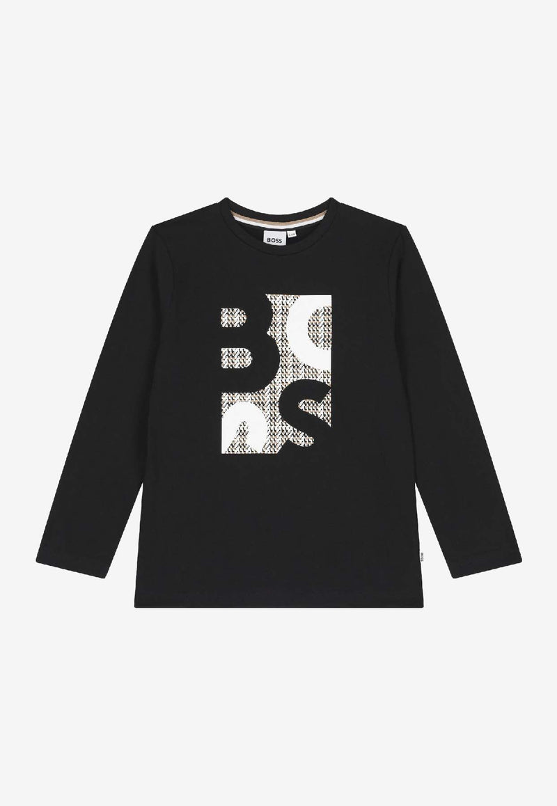 Hugo Boss Kids Boys Printed Logo Long-Sleeved T-shirt Black J52362/09B_BLACK